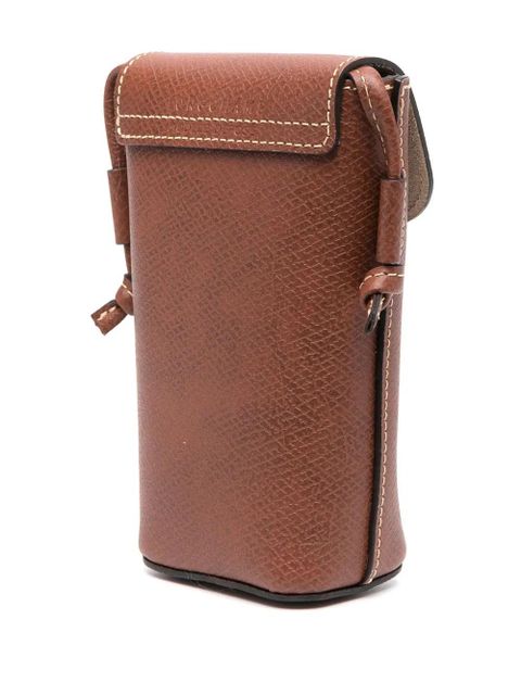 Longchamp logo-embossed leather phone case - Brown