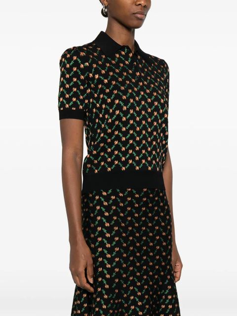 Alexander McQueen floral-micro polo top - Black