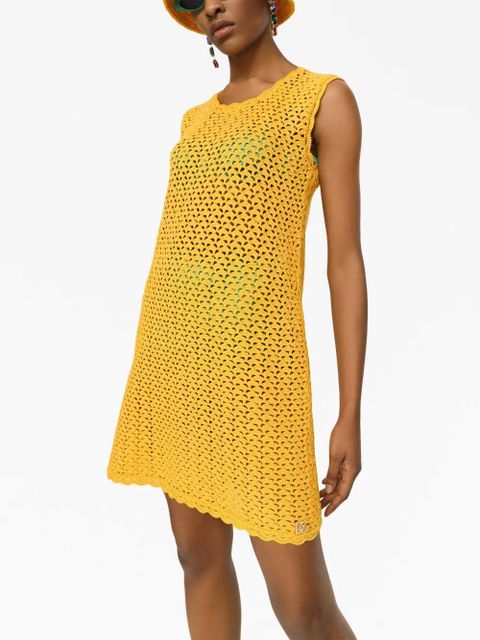 Dolce & Gabbana sleeveless crochet-knit mini dress - Yellow