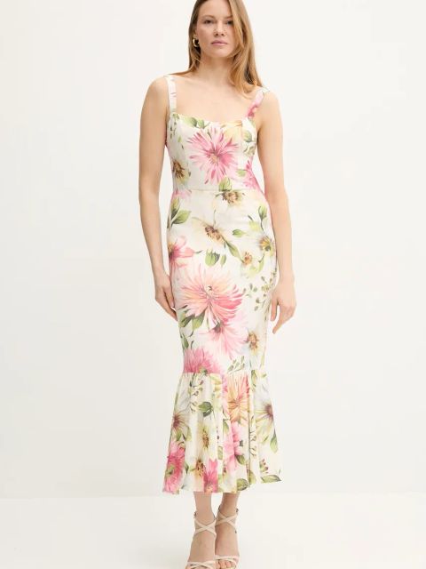 Guess sukienka FLEUR kolor beżowy midi dopasowana W5GK20 WH4S2