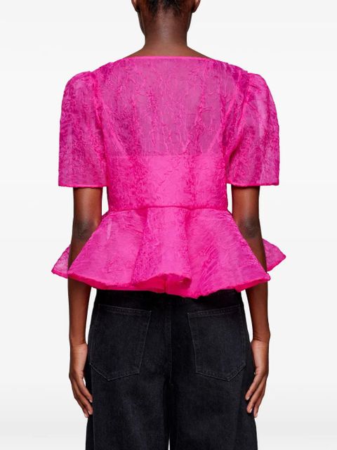 GANNI bow-detail peplum blouse - Pink