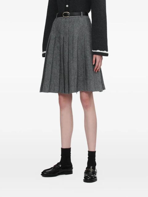 Self-Portrait pleated belted midi skirt - Grey