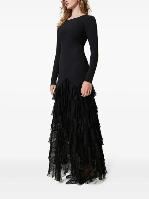 TWINSET pleated tulle flounces maxi dress - Black
