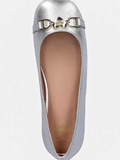 Love Moschino baleriny skórzane kolor srebrny JA11011G1MIF090B