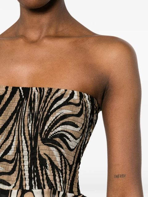 TWINSET smocked strapless printed dress - Neutrals