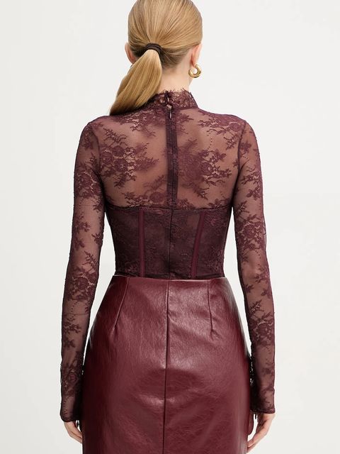 Retrofete body Valentina damskie kolor fioletowy z aplikacją FW24-10322