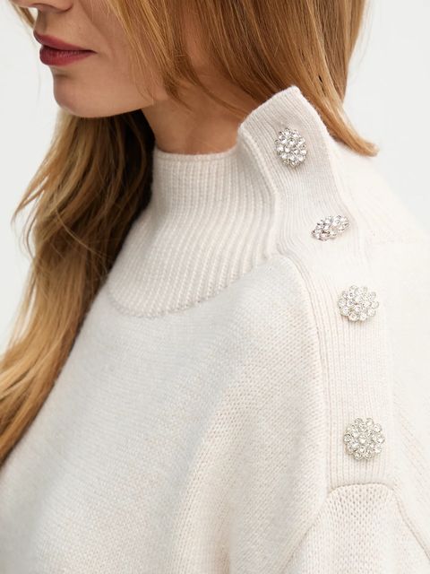 OUI sweter z domieszką wełny damski kolor beżowy z półgolfem 89178