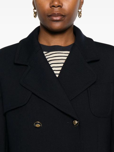 SANDRO patch-pockets double-breasted coat - Blue