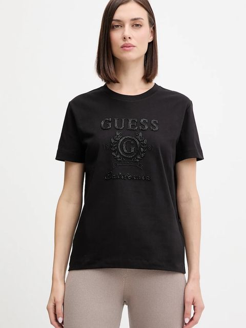Guess t-shirt bawełniany MENA damski kolor czarny V5BI07 K8FQ4