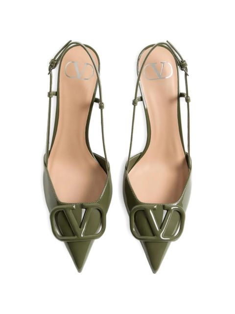 Valentino Garavani VLogo Signature patent-leather slingback pumps 80mm - Green