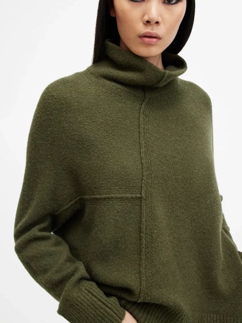 AllSaints sweter wełniany LOCK ROLL damski kolor zielony z golfem W132KB