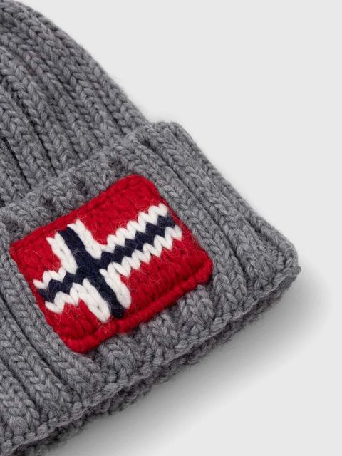 Napapijri czapka z domieszką wełny kolor szary z grubej dzianiny