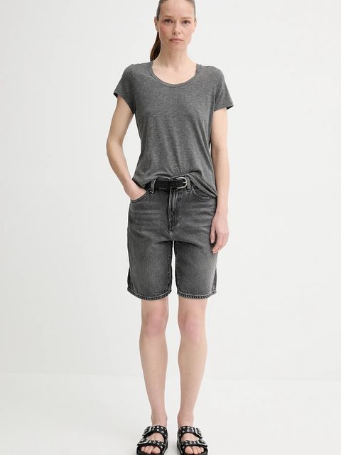 G-Star szorty jeansowe damskie kolor szary gładkie high waist D26268-D933