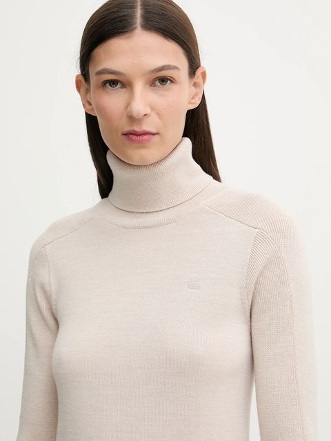 G-Star sweter wełniany 0 damski kolor beżowy lekki z golfem D27713.B692