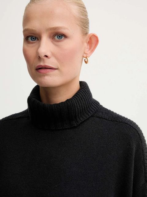 Twinset sweter z dodatkiem wełny damski kolor czarny ciepły z golfem 252TF3023