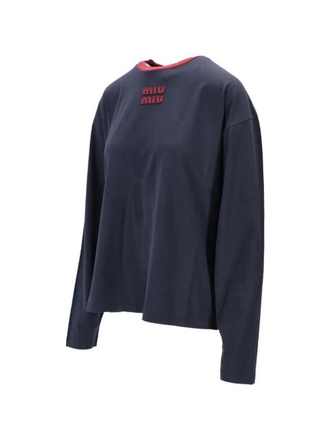 Miu Miu logo jersey long-sleeved T-shirt - Blue