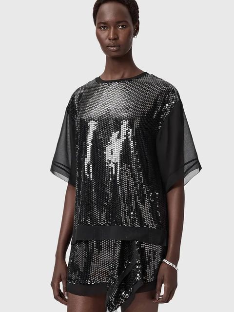 AllSaints bluzka damska kolor czarny wzorzysta W051PD - zdjęcie produktu nr 1