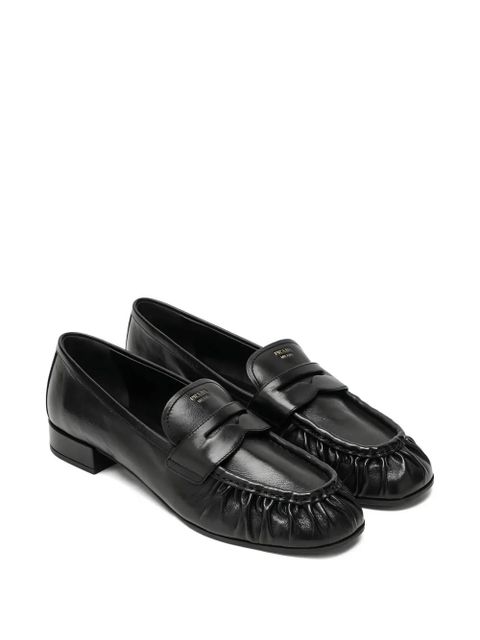 Prada ruched leather loafers - Black