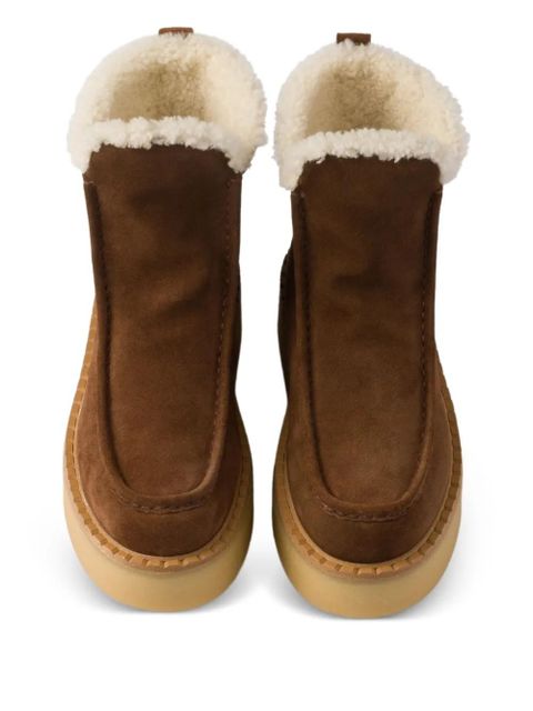 Prada shearling-trimmed platform boots - Brown