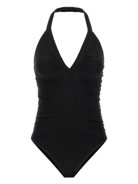 PINKO Ottovolante feather-trimmed halter bodysuit - Black