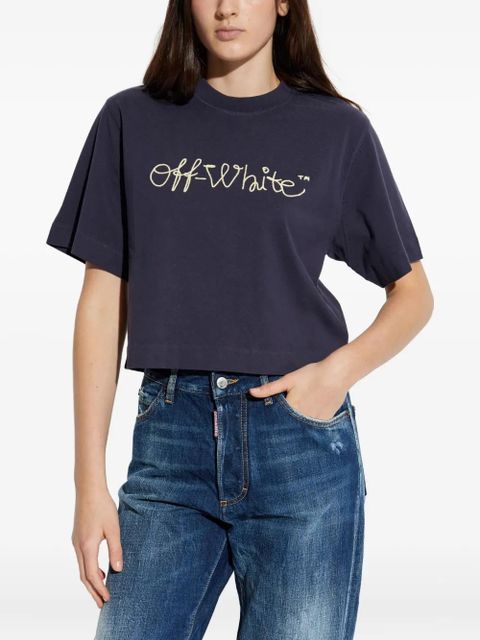 Off-White logo-embroidered T-shirt - Blue