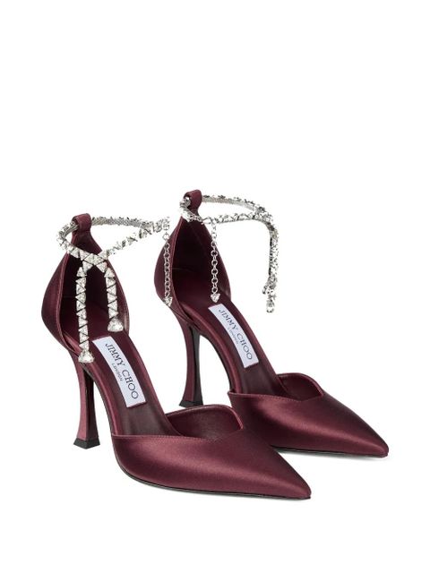 Jimmy Choo 100mm Stevie crystal-embellished satin pumps - Red