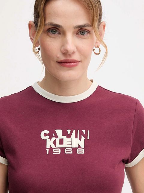 Calvin Klein Jeans t-shirt damski kolor bordowy LV047D208G