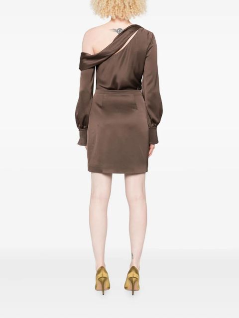 Simkhai one-shoulder wrap mini dress - Brown