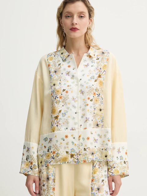 MUNTHE koszula jedwabna FAIZA kolor beżowy relaxed z kołnierzykiem klasycznym 251101025118 - zdjęcie produktu nr 1