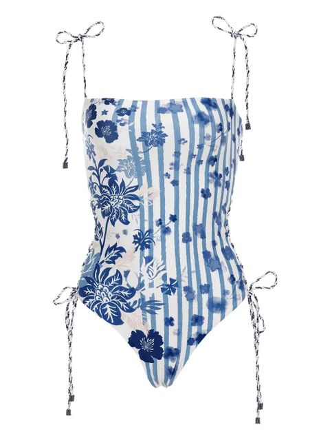Agua By Agua Bendita floral-stripe swimsuit - Blue - zdjęcie produktu nr 1
