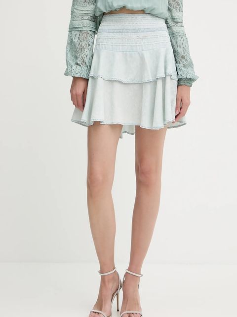 Guess spódnica z domieszką lnu TAINA kolor niebieski mini rozkloszowana W5GD85 D5N81 - zdjęcie produktu nr 1