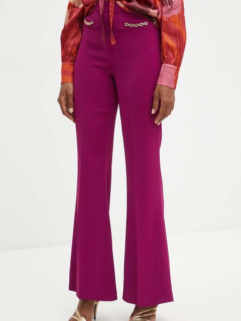 Twinset spodnie damskie kolor fioletowy dzwony high waist 242TP2083