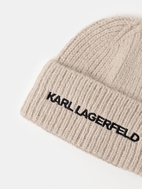 Karl Lagerfeld czapka wełniana kolor beżowy z grubej dzianiny wełniana 246W3411