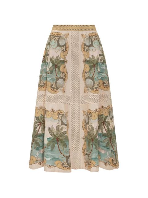 FARM Rio royal sea-print midi skirt - Neutrals - zdjęcie produktu nr 1