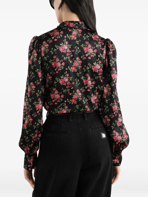 Dolce & Gabbana floral tie-neck blouse - Black