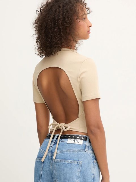 adidas Originals t-shirt Cut Out Rib Tee damski kolor beżowy odkryte plecy KC8803