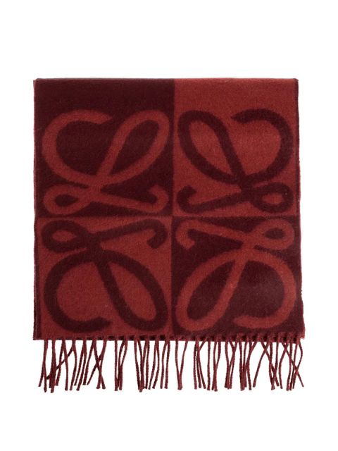 LOEWE fringed-edge logo-pattern scarf - Red - zdjęcie produktu nr 1