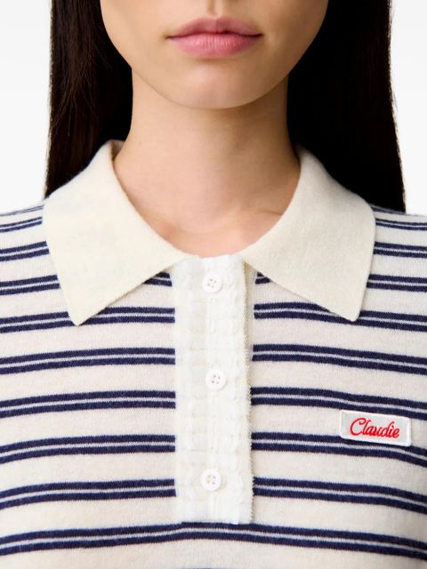 Claudie Pierlot striped embroidered-logo polo top - Neutrals