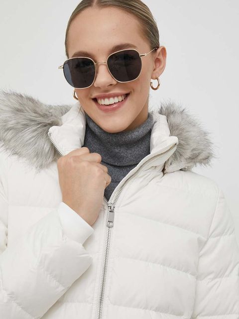 Tommy Hilfiger kurtka puchowa damska kolor beżowy zimowa