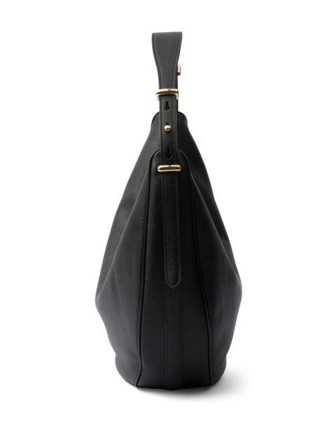 Prada large logo-plaque leather shoulder bag - Black