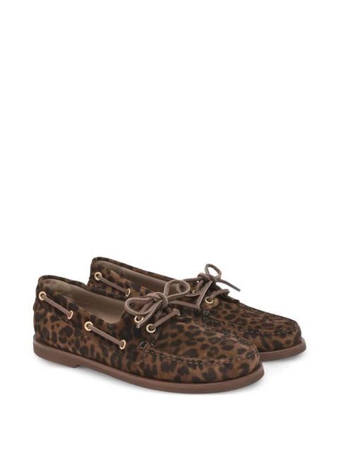 Gianvito Rossi Vandée leopard print lace-up boat shoes - Brown