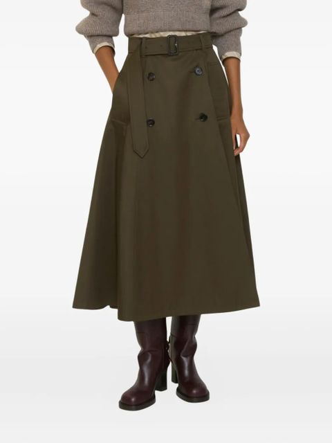 Burberry buckle-belt gabardine midi skirt - Green - zdjęcie produktu nr 1