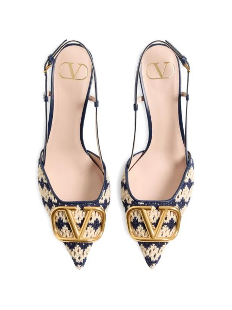 Valentino Garavani VLogo Signature slingback pumps in crochet fabric 80mm - Blue