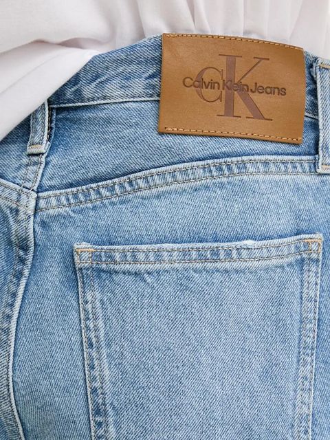 Calvin Klein Jeans szorty damskie kolor niebieski gładkie high waist J20J225159
