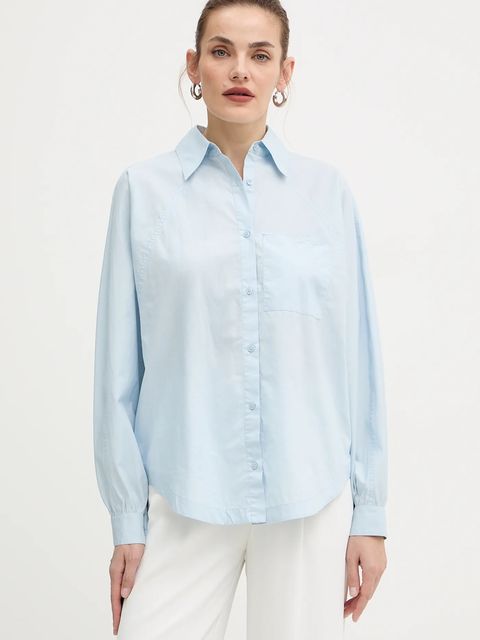 BOSS Orange koszula bawełniana damska kolor niebieski relaxed z kołnierzykiem klasycznym 50552163 - zdjęcie produktu nr 1