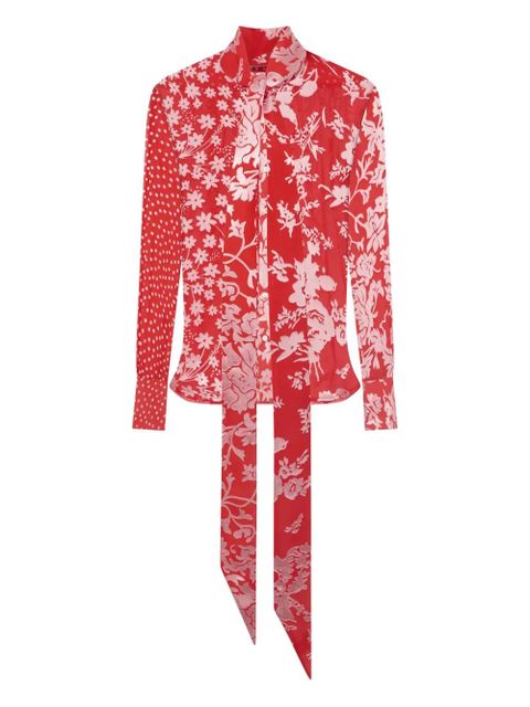 Marine Serre floral-print tie-neck blouse - Red - zdjęcie produktu nr 1