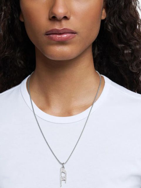 Diesel steel crystal-pavé necklace - Grey
