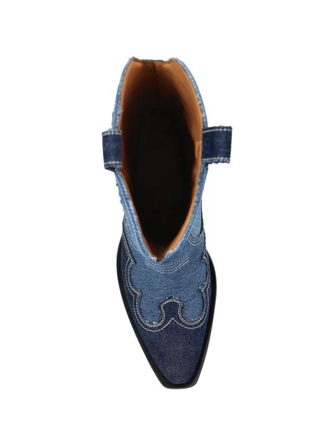 GANNI embroidered denim boots - Blue