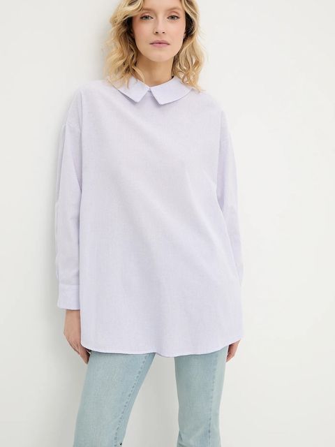 Answear.LAB koszula lniana damska kolor fioletowy relaxed z kołnierzykiem klasycznym