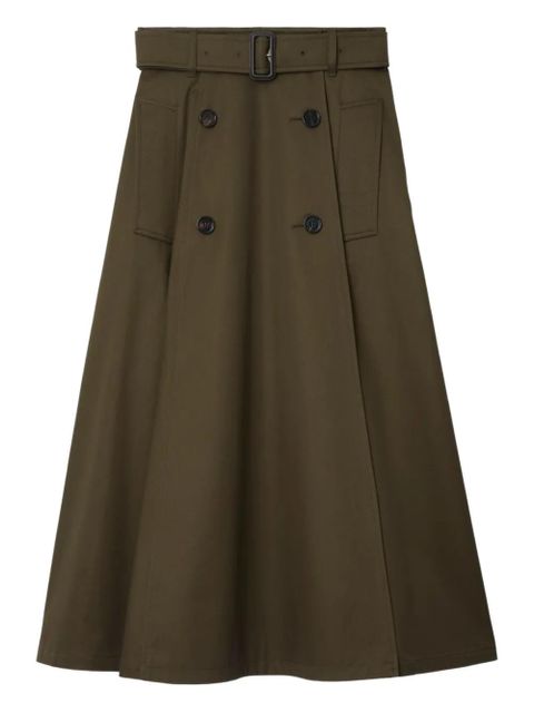 Burberry buckle-belt gabardine midi skirt - Green